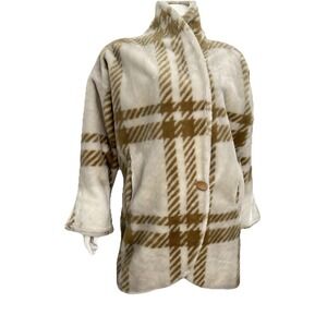 Vintage Donnybrook Faux Fur Cocoon Coat‎ Plaid Beige White Loud Luxury Chic L